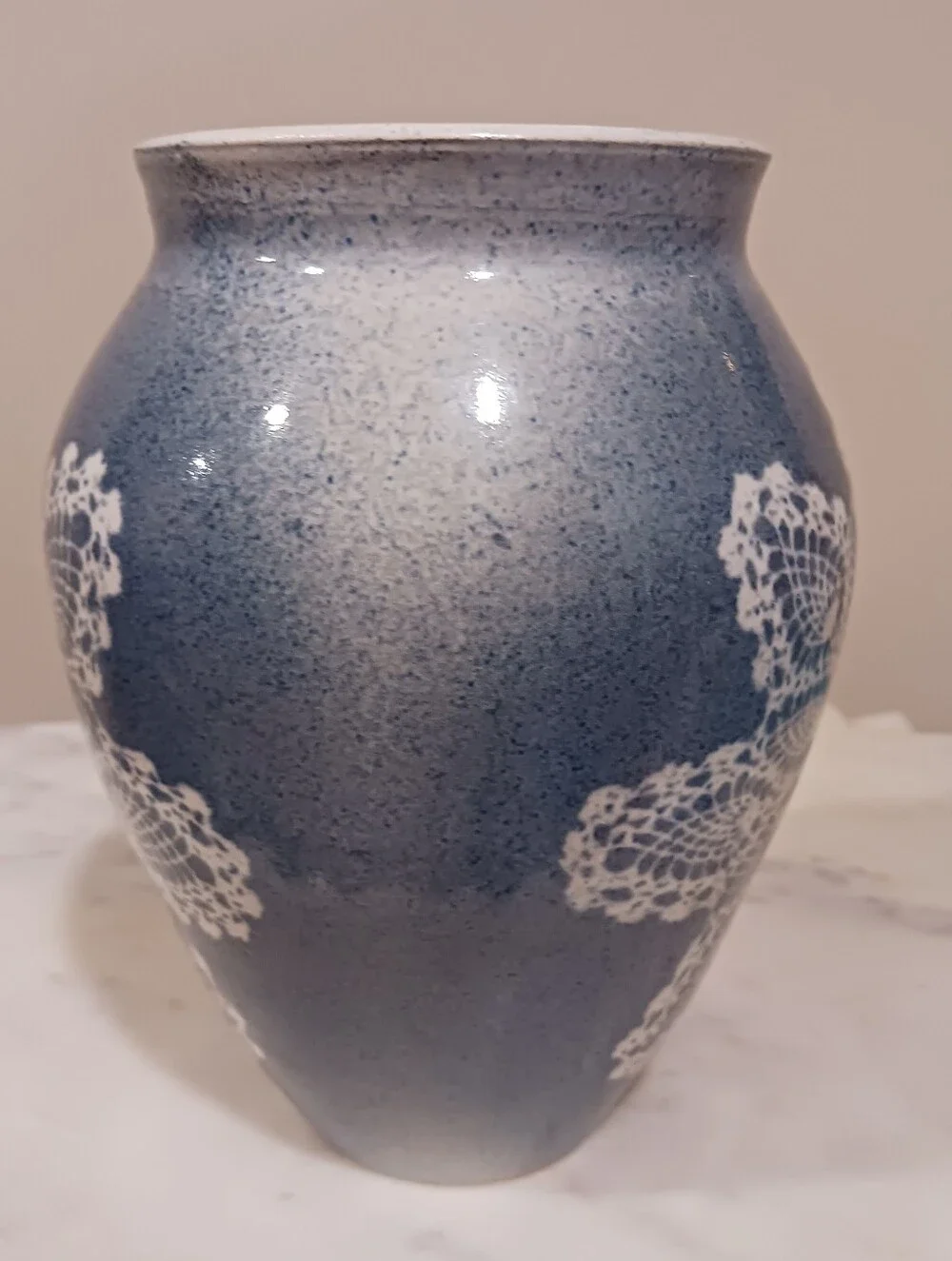 Lace Doily Studio Art Pottery Steve Williams Speckled Country Blue
